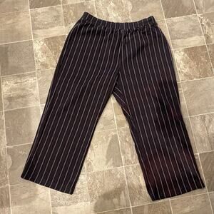 Veranesi Striped Pants Size 20W Petite Poly Knit Elastic Waist Black w Pinstripe